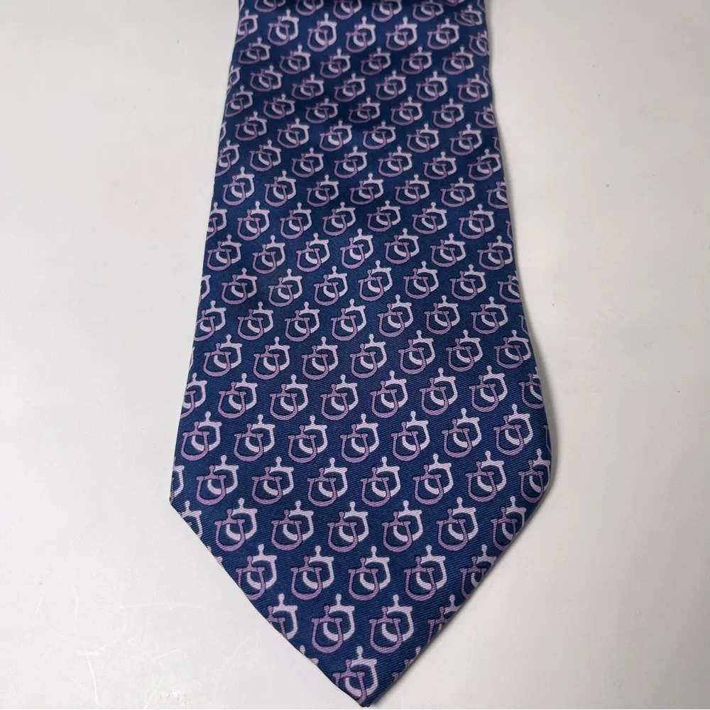 Brooks Brothers Basics Men’s Silk Horsebit Patterned Tie Navy & Purple‎ Preppy